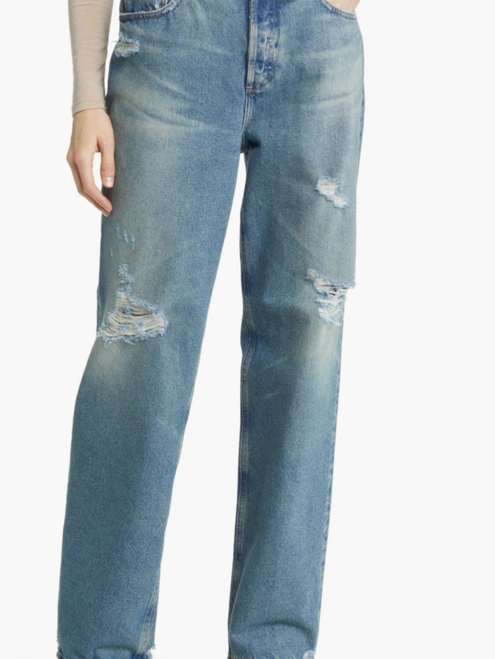 Ag Adriano Goldschmied Light Blue Distressed Straight Leg Jeans